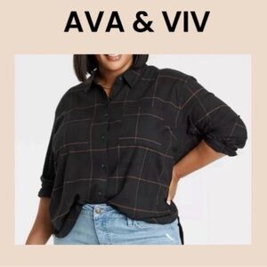 Ava & Viv Black Shirt with Subtle Orange Windowpane